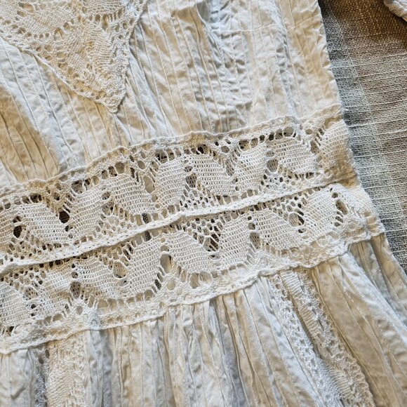 True Vintage 60's Mod Western Bridal Coastal White Cotton Lace Maxi Summer Dress - Picture 8 of 16